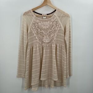Clover + Scout Crème Crew Neck Lace Blouse Ladies Extra Small
